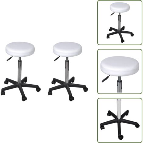 The Living Store Taburetes de oficina 2 uds cuero sintético blanco - Asiento ajustable
