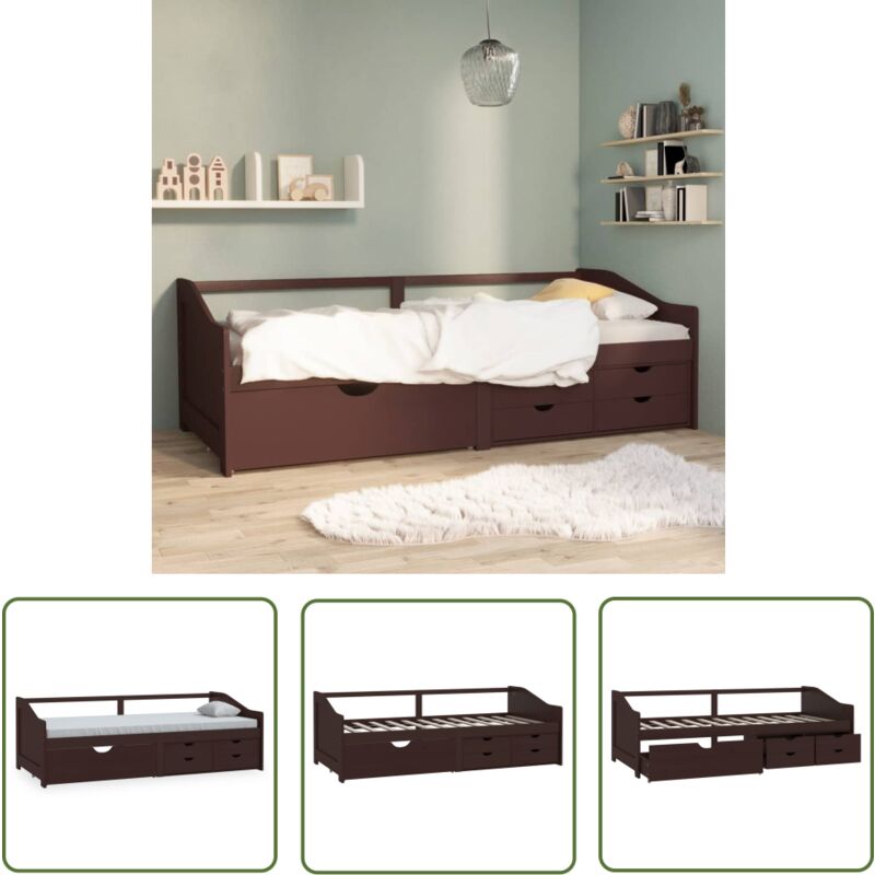 The Living Store Tagesbett 3-sitzer Schubladen Dunkelbraun Kiefernholz 90x200 Cm - Tagesbett - Holz-bett - Kiefernholz - Gästebett - Wohnraumgestaltung - The Living