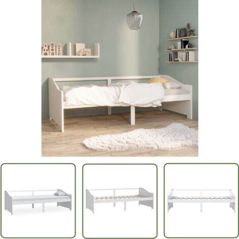 The Living Store Tagesbett 3-Sitzer Weiß Massivholz Kiefer 90x200 cm - Tagesbett - Holz-Bett - Schlafcouch - Gästebett - Wohnzimmermöbel