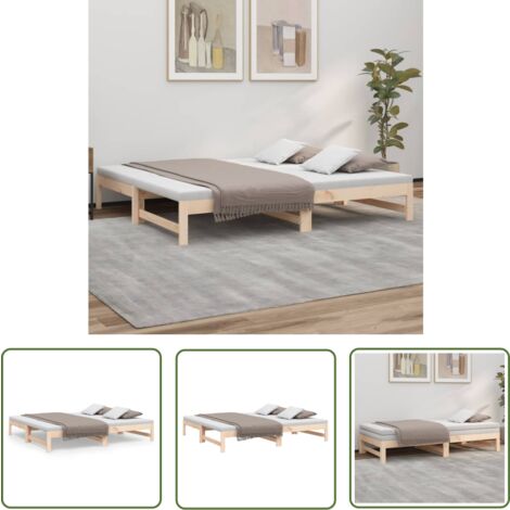 The Living Store Tagesbett Ausziehbar 2x(75x190) cm Massivholz Kiefer - Holzbett - Kiefernholz - Gästebett - Schlafsofa - Ausziehbett