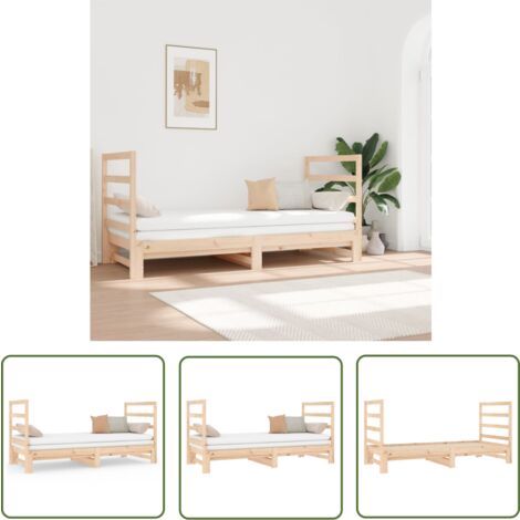 The Living Store Tagesbett Ausziehbar 2x(90x190) cm Massivholz Kiefer - Holzbett - Kiefernholzbette - Tagesbett - Schlafsofa - Gästebett