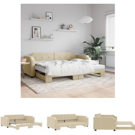 The Living Store Tagesbett Ausziehbar Creme 100x200 cm Stoff -  Betten & Bettgestelle