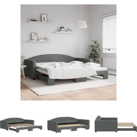 The Living Store Tagesbett Ausziehbar Dunkelgrau 100x200 cm Stoff - Betten & Bettgestelle
