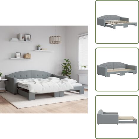 The Living Store Tagesbett Ausziehbar Hellgrau 100x200 cm Stoff - Schlafsofa