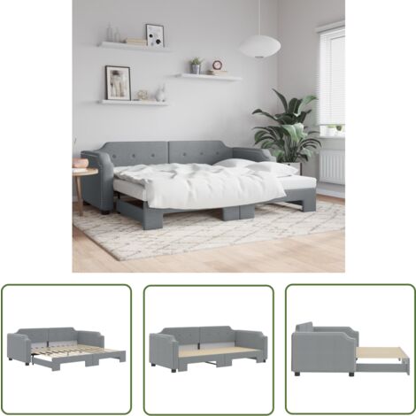 The Living Store Tagesbett Ausziehbar Hellgrau 90x200 cm Stoff - Sofa - Schlafsofa - Gästebett - Tagesbett - Ausziehbarer Schlafsitz