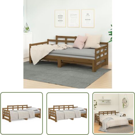 The Living Store Tagesbett Ausziehbar Honigbraun Massivholz Kiefer 2x(90x190) cm - Holzbett - Kiefernholzbette - Gästebett - Daybed - Platzsparendes Möbel