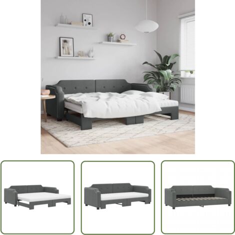 The Living Store Tagesbett Ausziehbar mit Matratzen Dunkelgrau 80x200 cm Stoff - Sofa - Schlafsofa - Gästebett - Tagesbett - Doppelbett