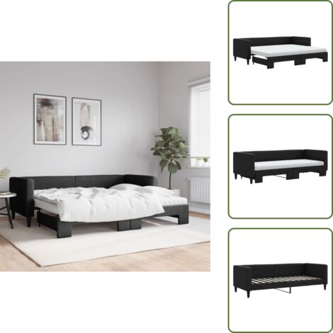 The Living Store Tagesbett Ausziehbar mit Matratzen Schwarz 80x200 cm Stoff - Schlafsofa