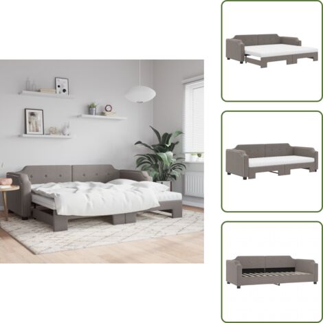 The Living Store Tagesbett Ausziehbar mit Matratzen Taupe 100x200 cm Stoff - Sofa - Schlafsofa - Gästebett - Tagesbett - Doppelbett