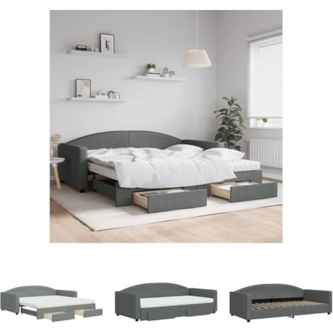 The Living Store Tagesbett Ausziehbar mit Schubladen Dunkelgrau 100x200 cm Stoff -  Betten & Bettgestelle