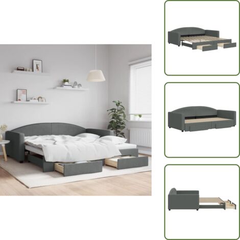 The Living Store Tagesbett Ausziehbar mit Schubladen Dunkelgrau 100x200 cm Stoff - Schlafsofa