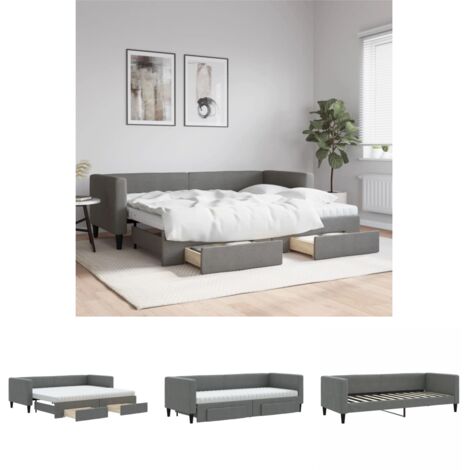 The Living Store Tagesbett Ausziehbar mit Schubladen Dunkelgrau 80x200 cm Stoff -  Betten & Bettgestelle