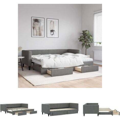 The Living Store Tagesbett Ausziehbar mit Schubladen Dunkelgrau 80x200 cm Stoff -  Betten & Bettgestelle