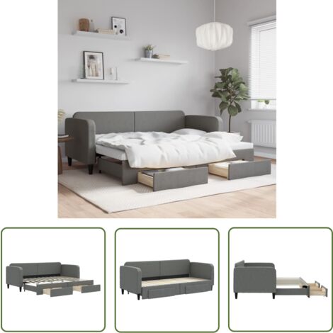 The Living Store Tagesbett Ausziehbar mit Schubladen Dunkelgrau 80x200 cm Stoff - Sofa - Gästebett - Schlafsofa - Doppelbett - Tagesbett