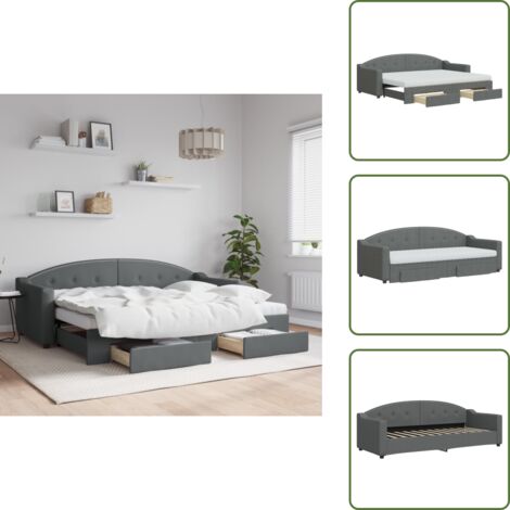 The Living Store Tagesbett Ausziehbar mit Schubladen Dunkelgrau 80x200 cm Stoff - Sofa - Gästebett - Tagesbett - Schlafsofa - Doppelbett
