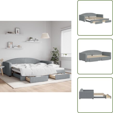 The Living Store Tagesbett Ausziehbar mit Schubladen Hellgrau 100x200 cm Stoff - Sofa - Schlafcouch - Gästebett - Tagesbett - Wohnzimmermöbel