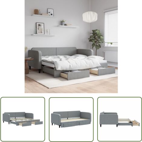 The Living Store Tagesbett Ausziehbar mit Schubladen Hellgrau 90x200 cm Stoff - Sofa - Schlafcouch - Gästebett - Tagesbett - Wohnzimmermöbel