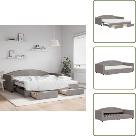 The Living Store Tagesbett Ausziehbar mit Schubladen Taupe 100x200 cm Stoff - Sofa - Tagesbett - Gästebett - Schlafsofa - Doppelbett