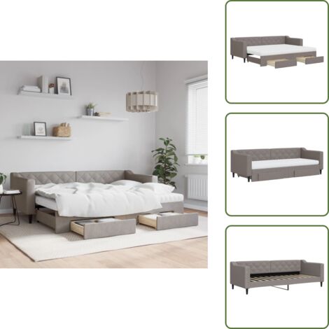 The Living Store Tagesbett Ausziehbar mit Schubladen Taupe 80x200 cm Stoff - Schlafsofa