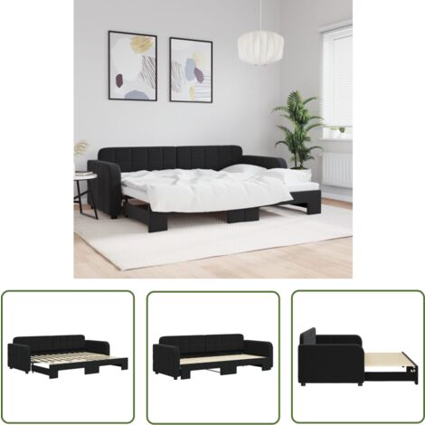 The Living Store Tagesbett Ausziehbar Schwarz 80x200 cm Samt - Schlafsofa - Doppelbett - Gästebett - Samtsofa - Couchbett