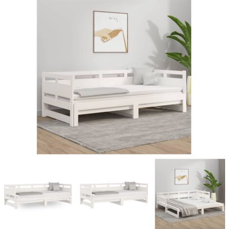The Living Store Tagesbett Ausziehbar Weiß Massivholz Kiefer 2x(80x200) cm -  Betten & Bettgestelle