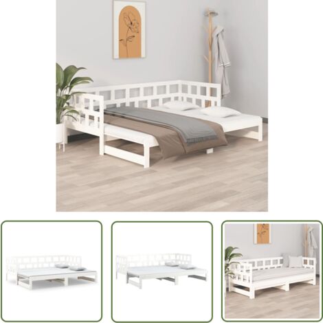 The Living Store Tagesbett Ausziehbar Weiß Massivholz Kiefer 2x(90x200) cm - Tagesbett - Schlafsofa - Gästebett - Kiefernholz Möbel - Massivholzmöbel