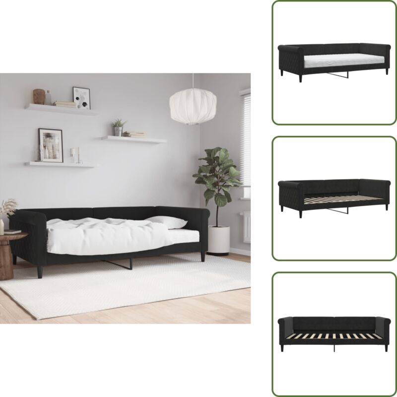 Vidaxl The Living Store Tagesbett Mit Matratze Schwarz 100x200 Cm Samt - Tagesbett - Schlafsofa - Gästebett - Samtcouch - Wohnzimmermöbel
