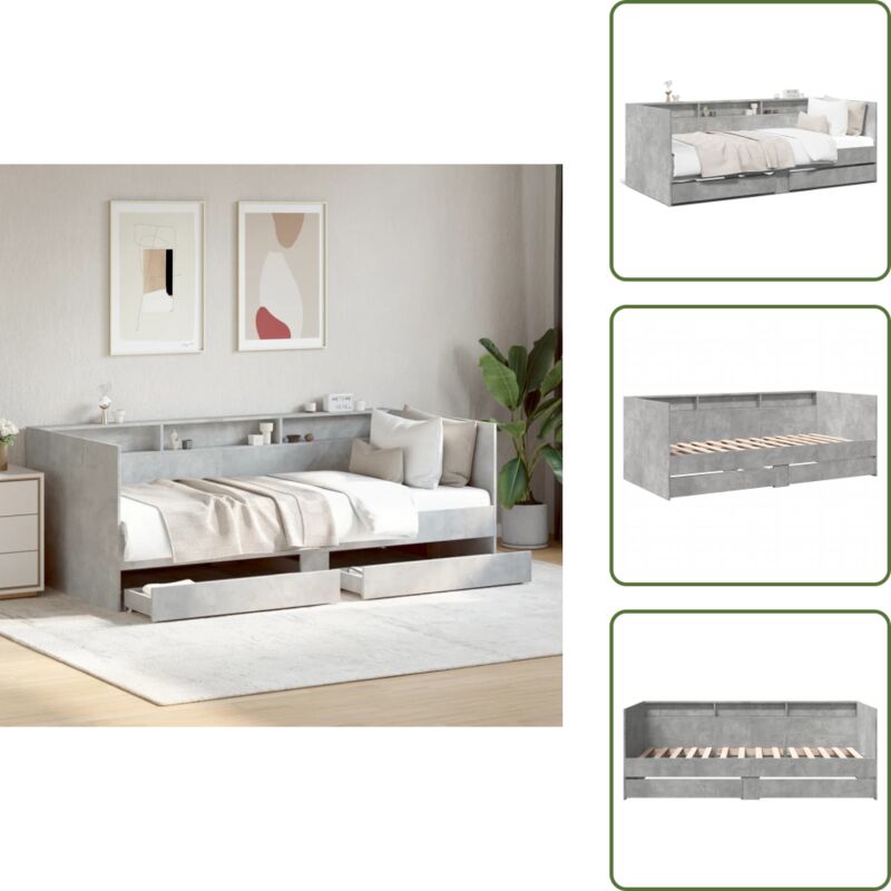 Vidaxl The Living Store - Tagesbett Mit Schubladen Ohne Matratze Betongrau 90x190 Cm - Tagesbett - Beton Grau - Holzrahmen - Schrankbett - Gästebett
