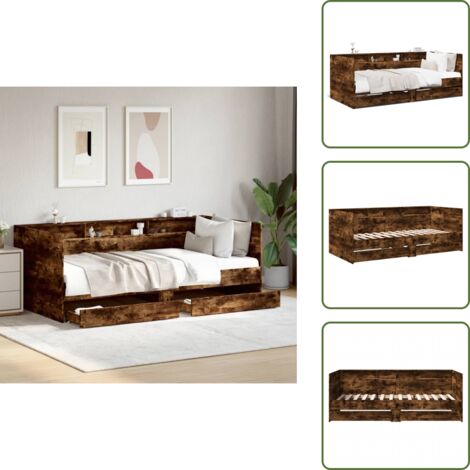 The Living Store Tagesbett mit Schubladen ohne Matratze Räuchereiche 75x190 cm - Tagesbett - Schlafcouch - Gästebett - Boxspringbett - Doppelbett