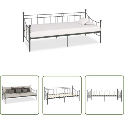 The Living Store Tagesbett-Rahmen Grau Metall 90×200 cm - Tagesbett - Schlafsofa - Gästebett - Metallbett - Sofa Mit Liegefläche