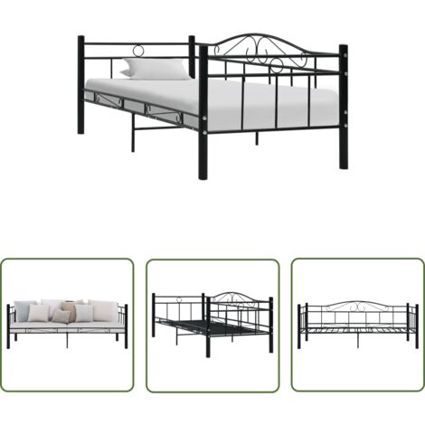 The Living Store Tagesbett-Rahmen Schwarz Metall 90×200 cm - Tagesbett - Schlafsofa - Gästebett - Metallbett - Doppelbett