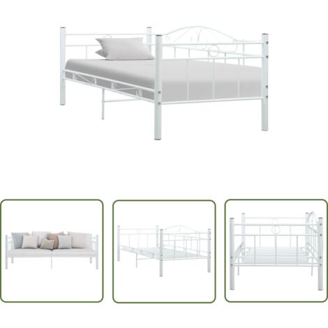 The Living Store Tagesbett-Rahmen Weiß Metall 90×200 cm - Tagesbett - Schlafsofa - Gästebett - Metallbett - Weißes Bett