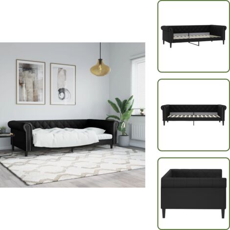 The Living Store Tagesbett Schwarz 100x200 cm Kunstleder - Schlafsofa - Sofa Bett - Gästebett - Tagesbett - Wohnzimmer Möbel
