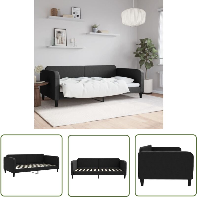 Vidaxl The Living Store - Tagesbett Schwarz 100x200 Cm Stoff - Schlafsofa - Bett - Gästebett - Wohnzimmermöbel - Schlafzimmermöbel