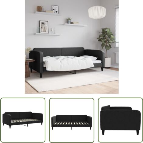 The Living Store Tagesbett Schwarz 100x200 cm Stoff - Schlafsofa - Bett - Gästebett - Wohnzimmermöbel - Schlafzimmermöbel