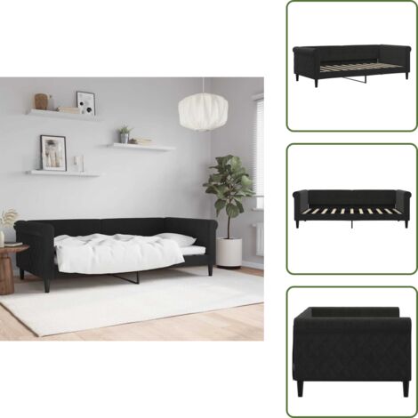 The Living Store Tagesbett Schwarz 90x190 cm Samt - Schlafsofa - Samtcouch - Gästebett - Doppelbett - Boxspringbett