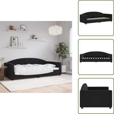 The Living Store Tagesbett Schwarz 90x200 cm Samt - Schlafsofa - Samtcouch - Gästebett - Doppelbett - Boxspringbett