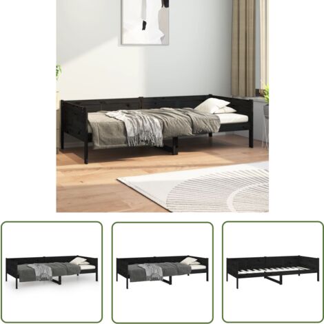 The Living Store Tagesbett Schwarz Massivholz Kiefer 90x190 cm - Schlafsofa - Holzbett - Kiefernholzbett - Tagesbett - Gästebett