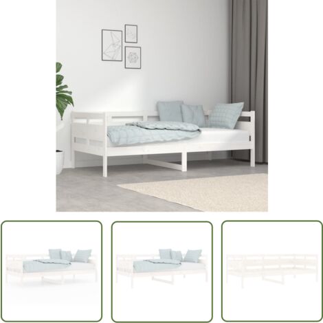 The Living Store Tagesbett Weiß Massivholz Kiefer 90x190 cm - Holzbett - Gästebett - Daybed - Kiefernholz - Weißes Möbelstück