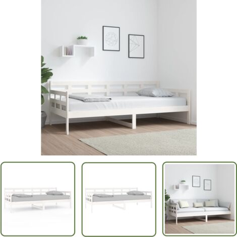 The Living Store Tagesbett Weiß Massivholz Kiefer 90x200 cm - Tagesbett - Holzbett - Kiefernholzbett - Gästebett - Schlafsofa