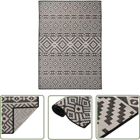 The Living Store Tapis à tissage plat d'extérieur 120x170 cm Rayures noires - Tapis Exterieur - Tapis De Terrasse - Tapis Balcon - Tapis Résistant Aux Intempéries - Tapis Uv