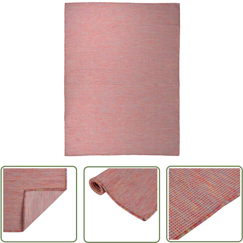 The Living Store Tapis à tissage plat d'extérieur 120x170 cm Rouge - Tapis Exterieure - Tapis Plein Air - Tapis Résistant Aux Intempéries - Tapis