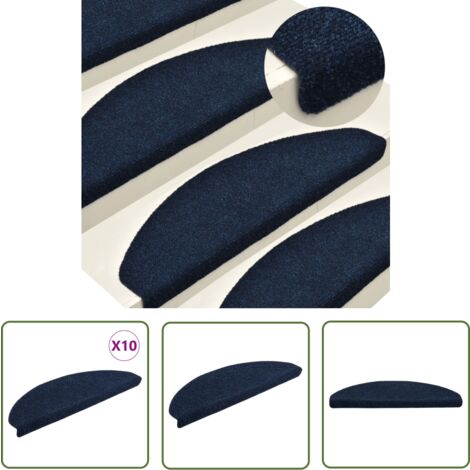 The Living Store Tapis autoadhésifs de marches 10 pcs Bleu 65x21x4 cm Aiguilleté - Tapis D'escalier - Tapis Marche - Tapis Antidérapant - Tapis Lavable - Protection Escalier