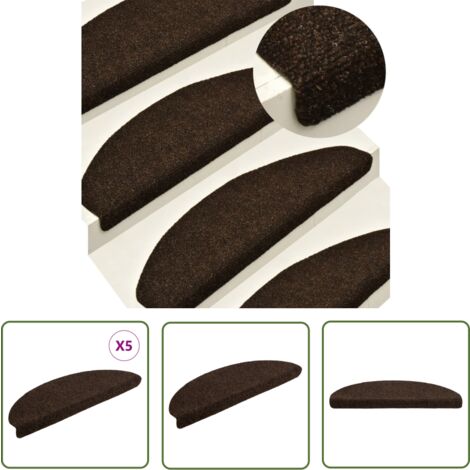 The Living Store Tapis autoadhésifs de marches 5 pcs Marron 65x21x4cm Aiguilleté - Tapis D'escalier - Tapis Marche - Tapis Antidérapant - Protection Escalier - Moquette Escalier