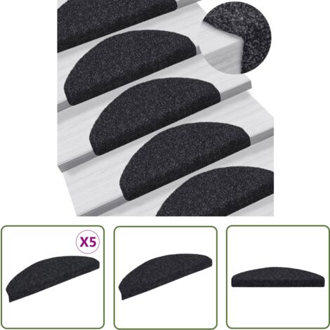 The Living Store Tapis autoadhésifs de marches 5 pcs Noir 65x21x4 cm Aiguilleté - Tapis D'escalier - Tapis Marche - Carpettes Escalier - Protection Escalier - Antidérapant
