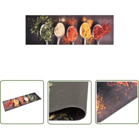 The Living Store Tapis de cuisine lavable Cuillères 60x300 cm - Tapis De Cuisine - Tapis Absorbant - Tapis Entrée - Tapis Salle À Manger - Tapis Décoratif