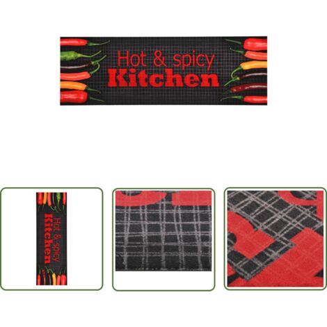 The Living Store Tapis de cuisine lavable Hot & Spicy 60x300 cm - Tapis De Cuisine - Tapis Absorbant - Tapis Décoratif - Tapis Rectangulaire - Tapis Multicolores