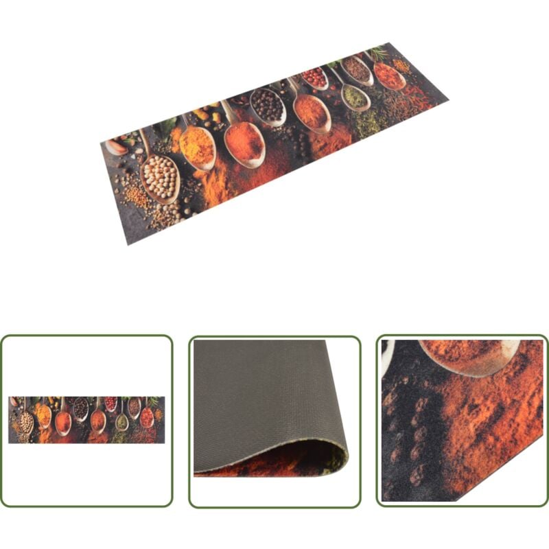 The Living Store - Tapis de cuisine lavable impression cuillère épices 45x150 cm - Tapis De Cuisine - Tapis Absorbant - Tapis Décoratif - Tapis