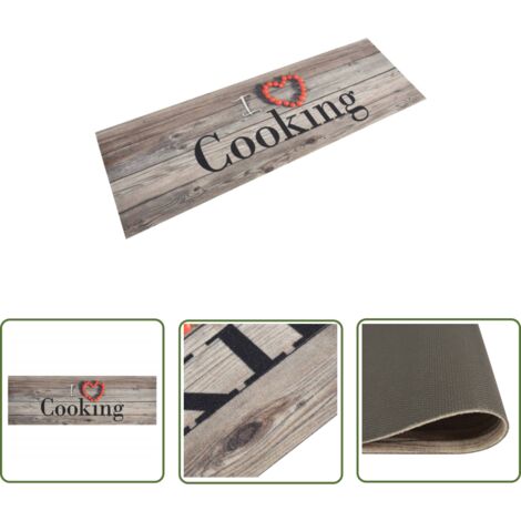 The Living Store Tapis de cuisine lavable impression cuisine gris 60x180 cm - Tapis De Cuisine - Tapis Absorbant - Tapis Décoratif - Tapis Multicolores - Tapis Salle De Bain