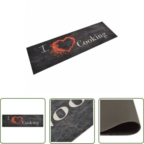 The Living Store Tapis de cuisine lavable impression cuisine noir 45x150 cm - Tapis De Cuisine - Tapis Absorbant - Tapis Décoratif - Tapis Salle De Bain - Tapis Entrée
